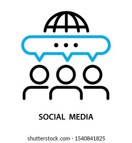 Social media icon. User with message box and global line. Simple design. Vector. Isolate on white background.