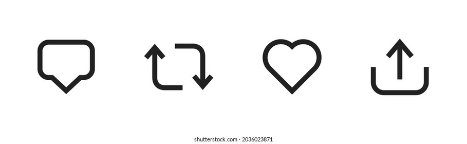 Social media icon. Vector icons collection. Like Comment Repost Share. EPS 10.