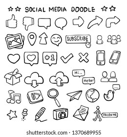Social Media Icon Vector Line Art Doodles