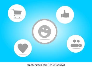 social media icons with a background of basket, like, smile, person, heart