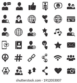 Social Media Icons. Black Scribble Design. Vector Illustration.