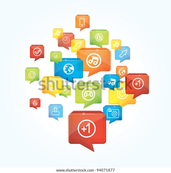 Social Media Icons Chat Bubbles Bright Stock Vector (Royalty Free) 94071877