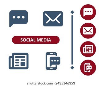 Social Media Icons. Comment, Chat Bubble, Email, E-mail, Envelope, Message, Newspaper, Smartphone, Texting Icon. Professional, 32x32 pixel perfect vector icon.