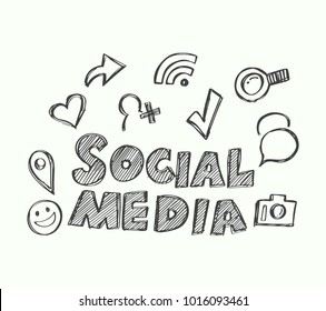 Social Media with icons doodle style. Vector illustration for internet concept and social media marketing advertising.