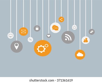Social media icons flat vector with blue background hanging