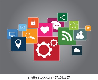 Social media icons flat vector with blue background