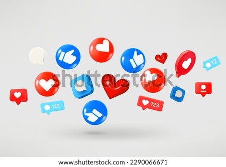 Social media icons flying on white background. 3d vector illustration