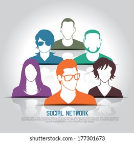 Social media icons with group of people 