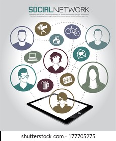 Social media icons with group of people