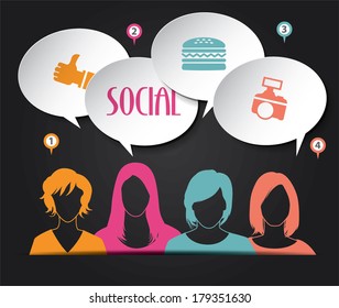 Social media icons with group of people