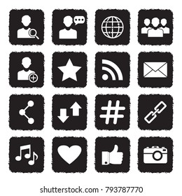 Social Media Icons. Grunge Black Flat Design. Vector Illustration. 