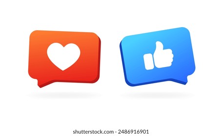 Social media icons. Heart, Like icons. Flat style. Vector icons.