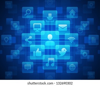 Social media icons and light vector background