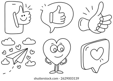 A Social media icons like thumbs up and hearts express positivity and connection in fun and engaging way
