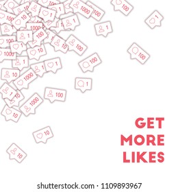 Social media icons. Social media marketing concept. Falling counter comment friend notification. Scattered top left corner elements on white background.