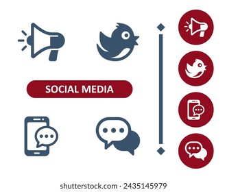 Social Media Icons. Megaphone, Bullhorn, Bird, Smartphone, Mobile Phone, Chat Bubble, Comment, Message Icon. Professional, 32x32 pixel perfect vector icon.