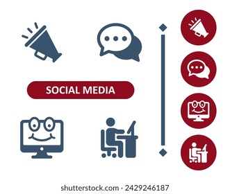 Social Media Icons. Megaphone, Chat Bubble, Speech Bubbles, Comment, Computer, Man, Desk Icon. Professional, 32x32 pixel perfect vector icon.