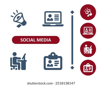 Social Media Icons. Megaphone, Laptop, User, Avatar, Profile, Man, ID Card, Name Tag Icon. Professional, 32x32 pixel perfect vector icon.