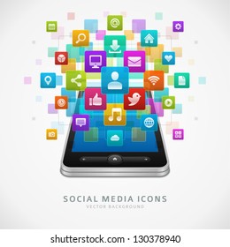 Social media icons and mobile phone vector background