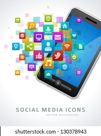 Social media icons and mobile phone vector background