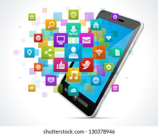 Social Media Icons And Mobile Phone Vector Background