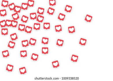 Social Media Icons. Network Notifications with White Heart in Pink Square. Follow and Share Social Media Icons Background for App, Application, Marketing, Smm, Ceo, Web, Internet, Analytics, Business.
