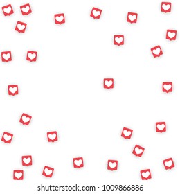Social Media Icons. Network Notifications with White Heart in Pink Square. Follow and Share Social Media Icons Background for App, Application, Marketing, Smm, Ceo, Web, Internet, Analytics, Business.