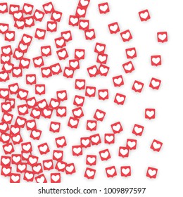 Social Media Icons. Network Notifications with White Heart in Pink Square. Follow and Share Social Media Icons Background for App, Application, Marketing, Smm, Ceo, Web, Internet, Analytics, Business.