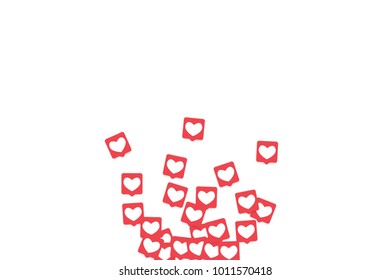 Social Media Icons. Network Notifications with White Heart in Pink Square. Follow and Share Social Media Icons Background for App, Application, Marketing, Smm, Ceo, Web, Internet, Analytics, Business.