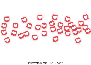 Social Media Icons. Network Notifications with White Heart in Pink Square. Follow and Share Social Media Icons Background for App, Application, Marketing, Smm, Ceo, Web, Internet, Analytics, Business.