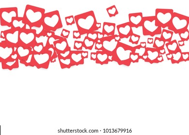 Social Media Icons. Network Notifications with White Heart in Pink Square. Follow and Share Social Media Icons Background for App, Application, Marketing, Smm, Ceo, Web, Internet, Analytics, Business.
