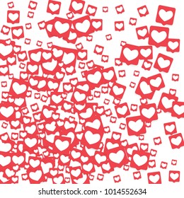 Social Media Icons. Network Notifications with White Heart in Pink Square. Follow and Share Social Media Icons Background for App, Application, Marketing, Smm, Ceo, Web, Internet, Analytics, Business.