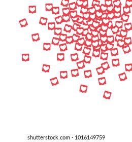 Social Media Icons. Network Notifications with White Heart in Pink Square. Follow and Share Social Media Icons Background for App, Application, Marketing, Smm, Ceo, Web, Internet, Analytics, Business.