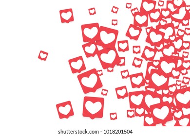 Social Media Icons. Network Notifications with White Heart in Pink Square. Follow and Share Social Media Icons Background for App, Application, Marketing, Smm, Ceo, Web, Internet, Analytics, Business.