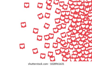 Social Media Icons. Network Notifications with White Heart in Pink Square. Follow and Share Social Media Icons Background for App, Application, Marketing, Smm, Ceo, Web, Internet, Analytics, Business.