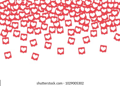 Social Media Icons. Network Notifications with White Heart in Pink Square. Follow and Share Social Media Icons Background for App, Application, Marketing, Smm, Ceo, Web, Internet, Analytics, Business.