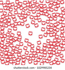 Social Media Icons. Network Notifications with White Heart in Pink Square. Follow and Share Social Media Icons Background for App, Application, Marketing, Smm, Ceo, Web, Internet, Analytics, Business.