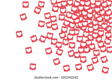 Social Media Icons. Network Notifications with White Heart in Pink Square. Follow and Share Social Media Icons Background for App, Application, Marketing, Smm, Ceo, Web, Internet, Analytics, Business.