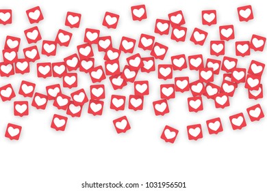 Social Media Icons. Network Notifications with White Heart in Pink Square. Follow and Share Social Media Icons Background for App, Application, Marketing, Smm, Ceo, Web, Internet, Analytics, Business.