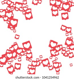 Social Media Icons. Network Notifications with White Heart in Pink Square. Follow and Share Social Media Icons Background for App, Application, Marketing, Smm, Ceo, Web, Internet, Analytics, Business.