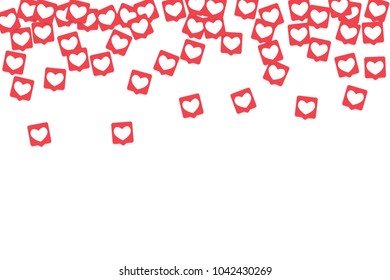 Social Media Icons. Network Notifications with White Heart in Pink Square. Follow and Share Social Media Icons Background for App, Application, Marketing, Smm, Ceo, Web, Internet, Analytics, Business.