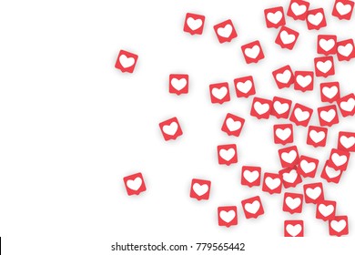 Social Media Icons. Network Notifications with White Heart in Pink Square. Follow and Share Social Media Icons Background for App, Application, Marketing, Smm, Ceo, Web, Internet, Analytics, Business.