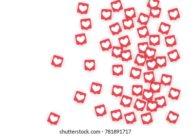 Social Media Icons. Network Notifications with White Heart in Pink Square. Follow and Share Social Media Icons Background for App, Application, Marketing, Smm, Ceo, Web, Internet, Analytics, Business.