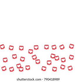 Social Media Icons. Network Notifications with White Heart in Pink Square. Follow and Share Social Media Icons Background for App, Application, Marketing, Smm, Ceo, Web, Internet, Analytics, Business.