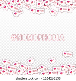 Social media icons. Nomophobia concept. Falling gradient like counter. Positive borders elements on transparent grid background.