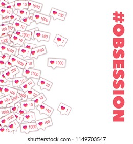Social media icons. Social media obsession concept. Falling gradient like counter. Scatter left gradient elements on white background.