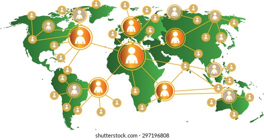 social media icons on world map - vector