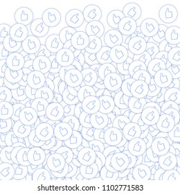 Social media icons. Social media overload concept. Falling scattered thumbs up. Sublime bottom gradient elements on white background.