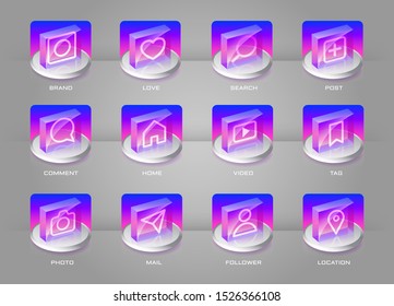Social media icons set 3d transparent push button style
Use with desktop apps, chat, video, cameras, phones, tablets, and social networks.