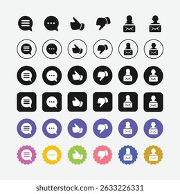 Social Media Icons Set Chat Thumbs Up Down Mail Message